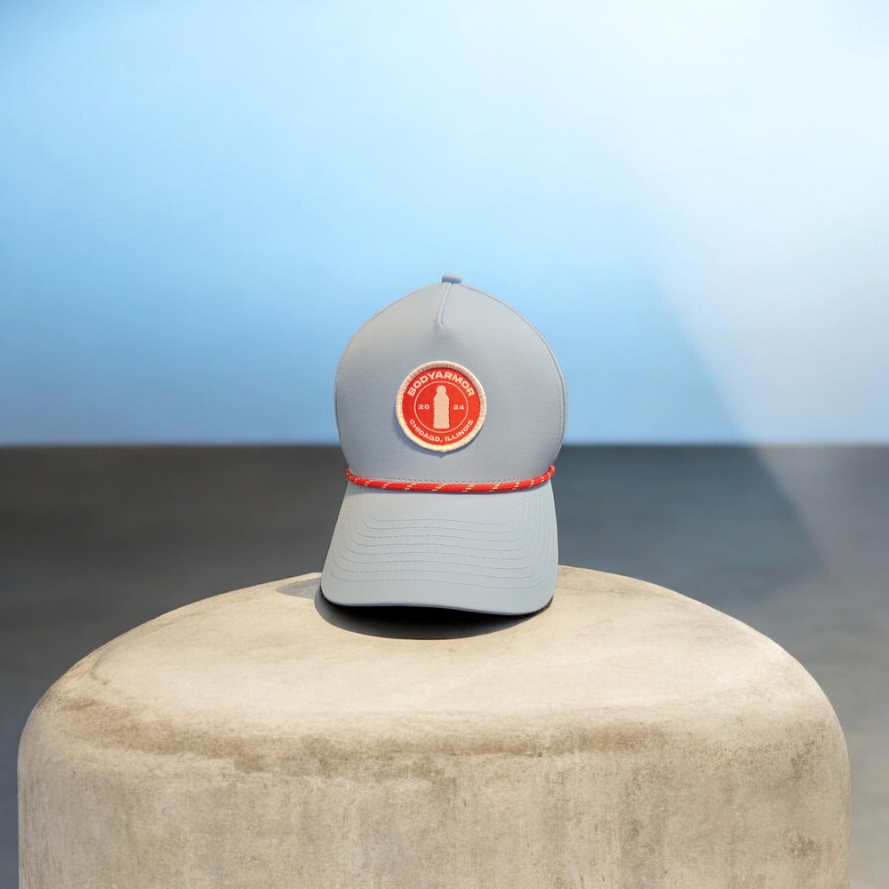 Light Gray Trucker Hat with Red Patch and Trim